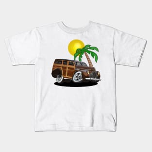 Buick Woody Station Wagon at the Beach Kids T-Shirt